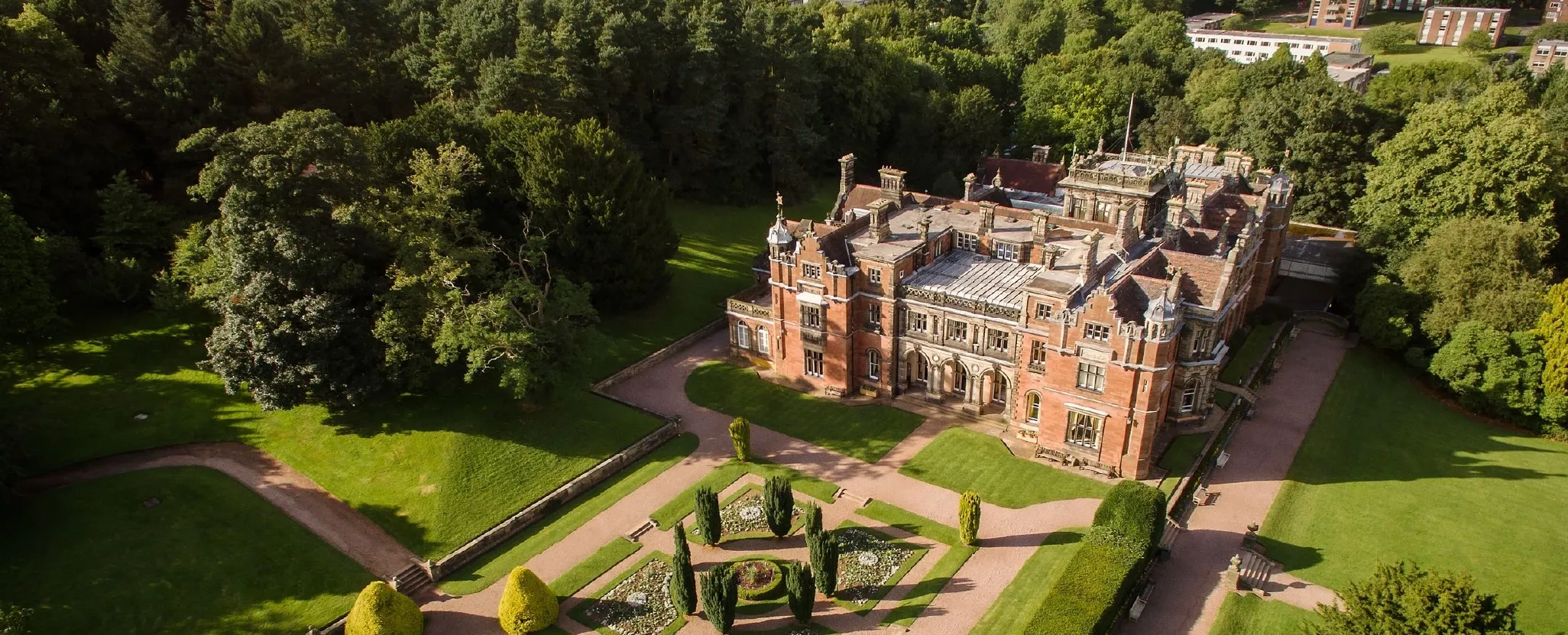 Image of Keele University building from the air.