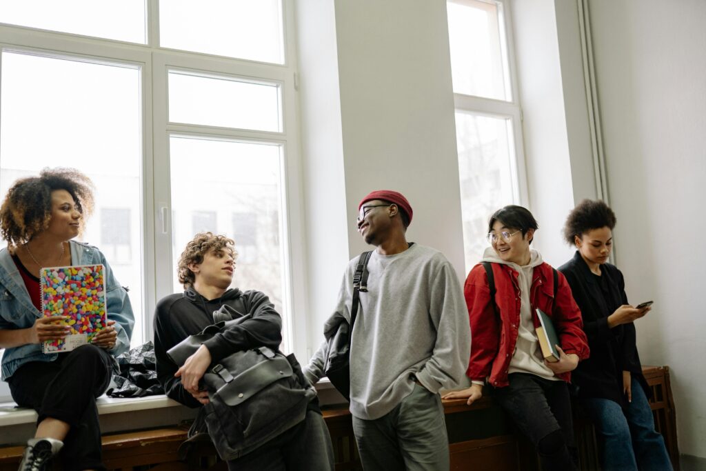 Students chatting at University open days