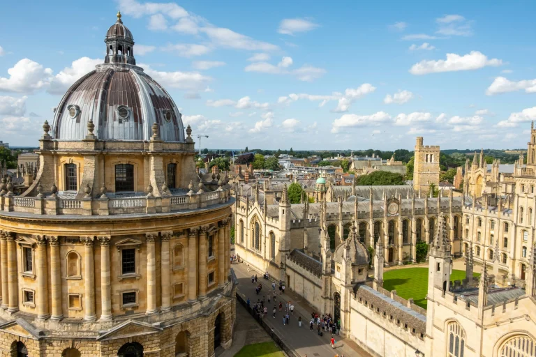 Rooftop photo of University of Oxford campus buildings