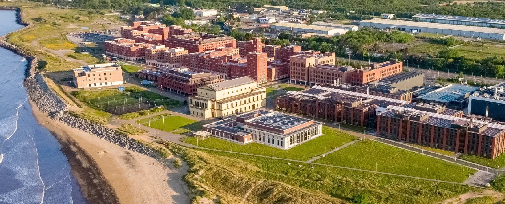 Swansea University by air showing campus buildings at an open day
